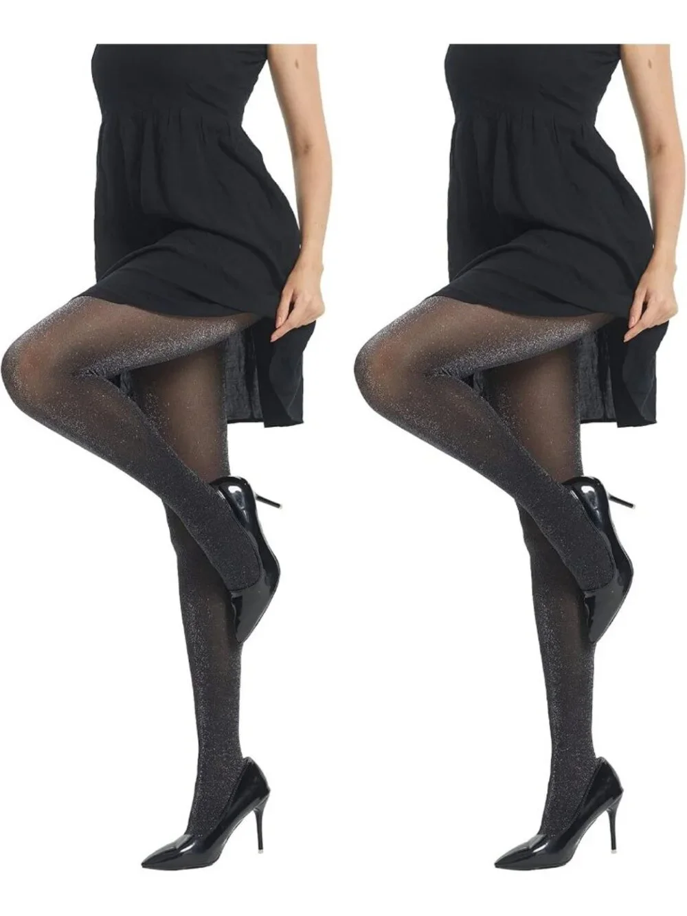 Sparkly Lurex Glitter Tights for Women - Metallic Shimmer Pantyhose, 2 Pairs